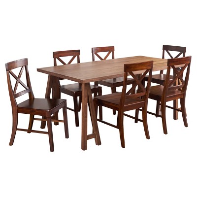 Christopher Knight Home Marseille Farmhouse Acacia Wood 7 Piece Dining Set with Rich Mahogany Chairs