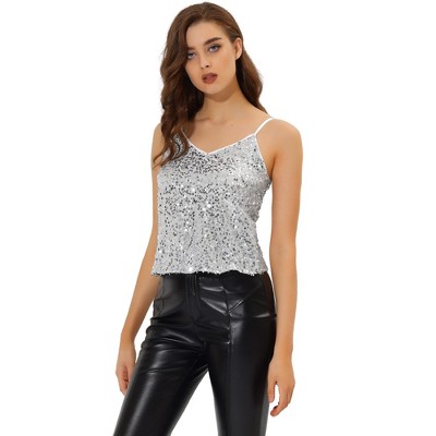 Allegra K Women's Halloween Sequin Sparkle Glitter Party Camisole