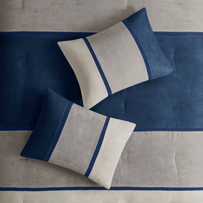 California King Blue Faux Suede Comforter Set