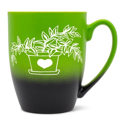 Elanze Designs Botanical Foliage Nature Coffee Cup Mug 12 Ounce Ceramic With Ombre Gradient Elegant Minimalist Inch Plant in Heart Planter Silhouette