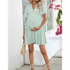 Womens Maternity Dress Swiss Dot V Neck Short Sleeve Button Down Summer Casual Baby Shower Mini Dresses - 4 of 4