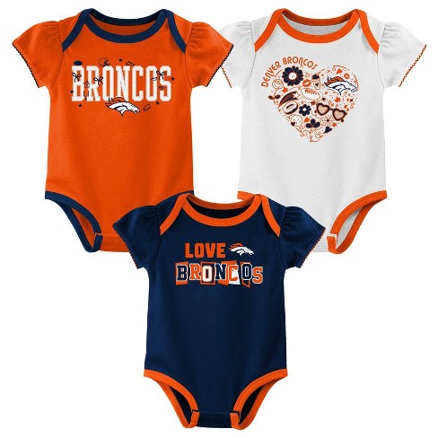 Nfl Denver Broncos Infant Girls 3pk White Bodysuit 12m Target