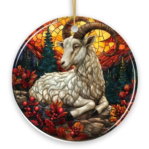 Elegant Goat Stained Glass Theme Ceramic Ornament, Billy Buck and Doe Mountain Animal Decor| OrnamentallyYou - 1 of 4