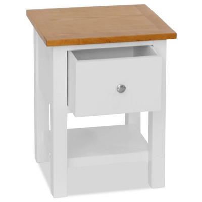 vidaXL Solid Oak Wood Nightstand with Drawer and Shelf - Versatile Side/End Table, Fully Assembled, 14.2" x 11.8" x 18.5", Two-Tone Design
