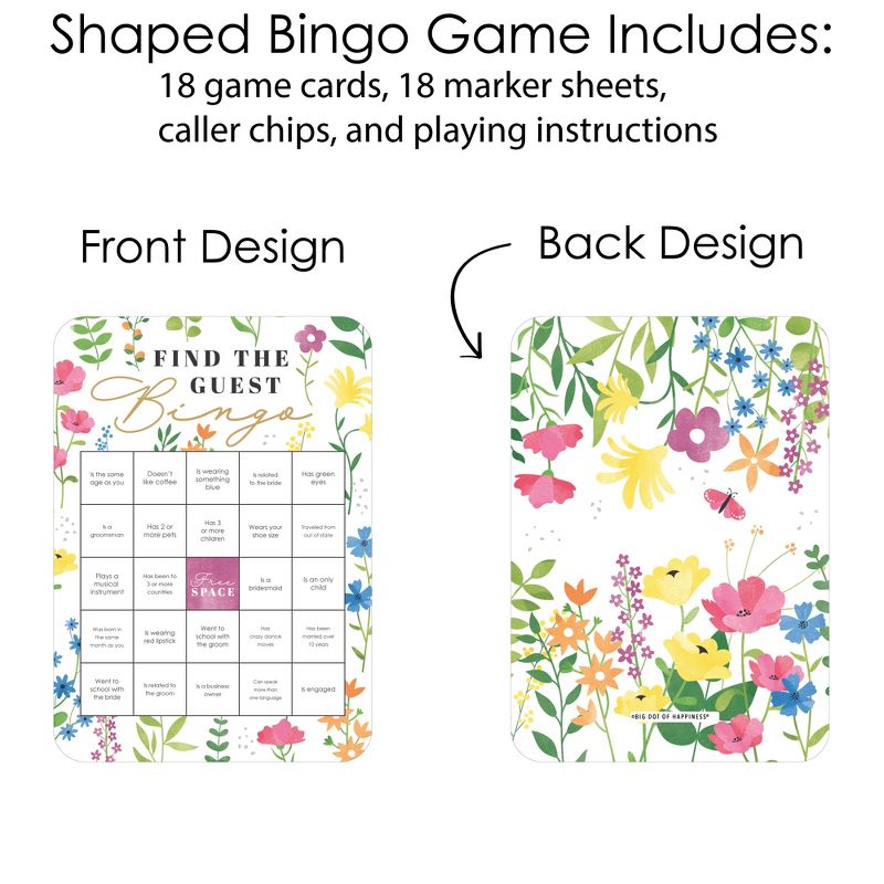 Big Dot of Happiness Wildflowers Bride - Find the Guest Bingo Cards and Markers - Boho Floral Bridal Shower and Wedding Party Bingo Game - Set of 18, 3 of 6