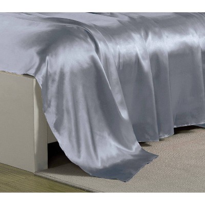 Queen Silver Satin Charmeuse Sheet Set with Pillowcases