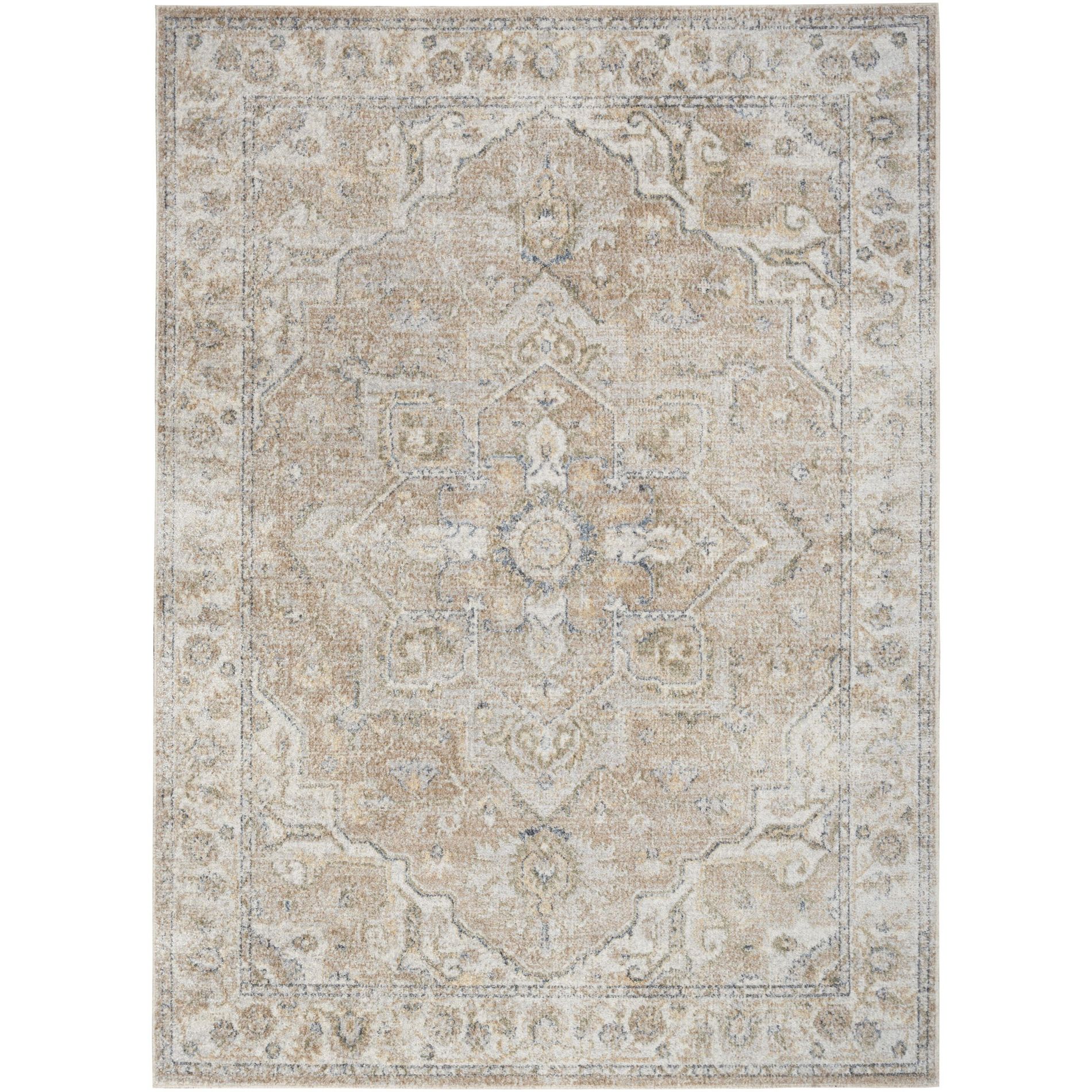 Nourison Astra Machine Washable 4' x 6' Beige Vintage Indoor Flatweave Rug