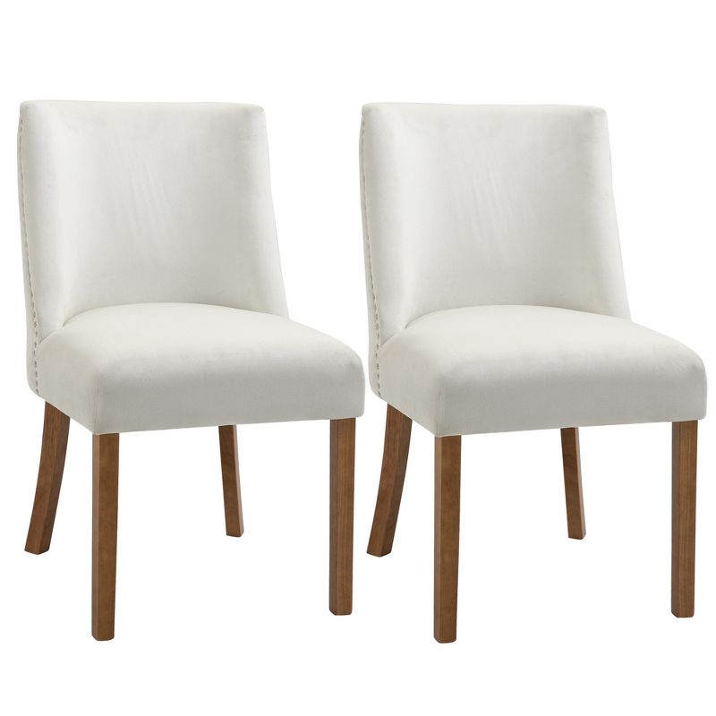 HOMCOM Modern Dining Chairs Set of 2 with High Back, Upholstered Seats and Solid Wood Legs for Kitchen, 1 of 11