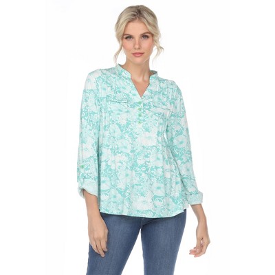 Women's Pleated Casual Floral Blouse - White Mark
