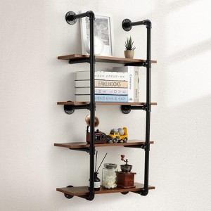 24" Industrial Iron Pipe Shelving, 4-Tier Wall Mount Rustic Floating Shelves,  Vintage Retro Wall Shelving for Living Room, Kitchen, Bar - 1 of 4