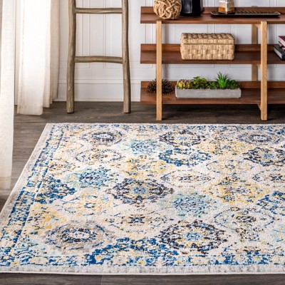 Blue and Multicolor Synthetic 8' x 10' Reversible Area Rug