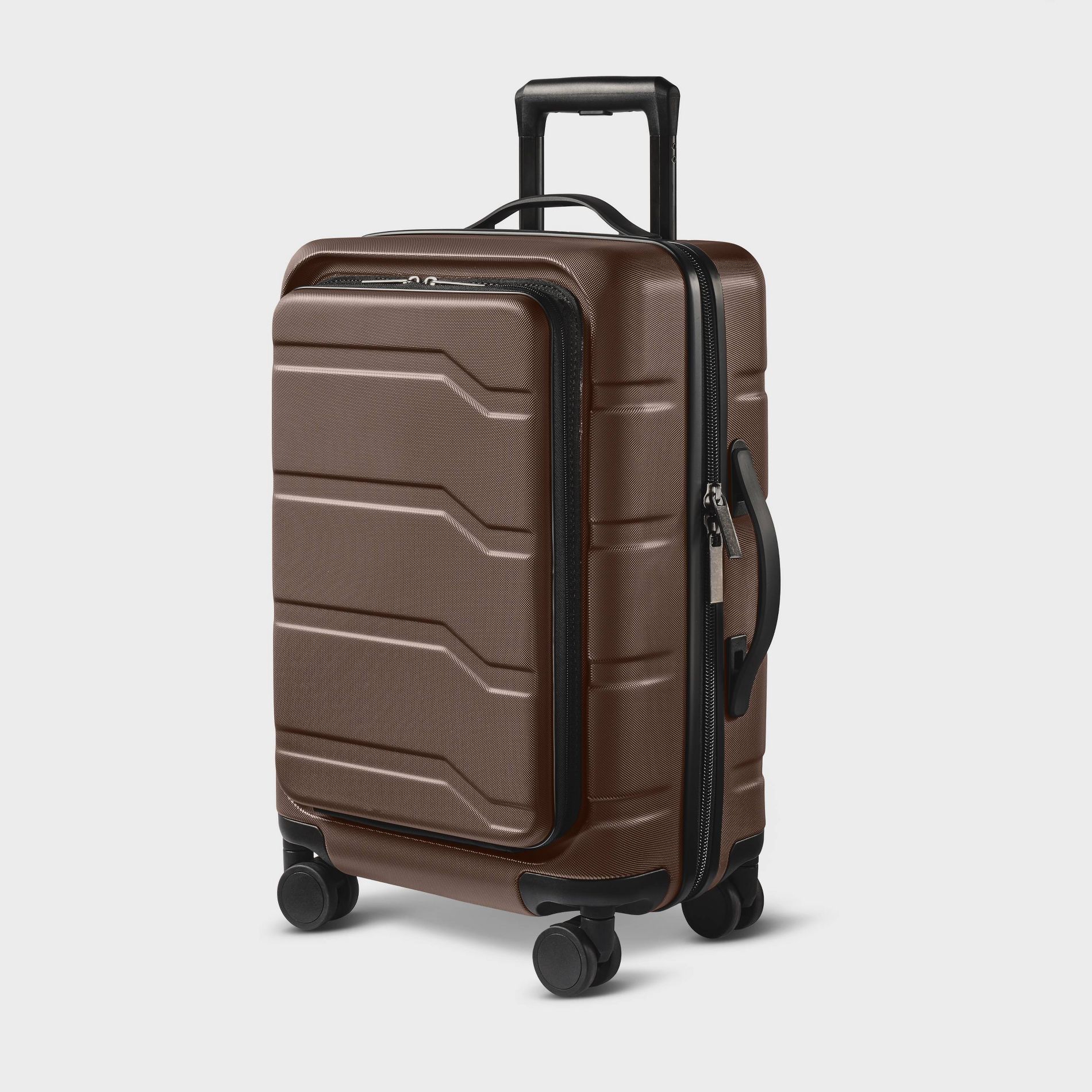 Hardside Carry On Spinner Suitcase with Front Pocket - Open Story™ Chocolate: Water-Resistant Luggage