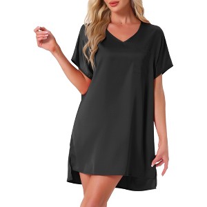 INSPIRE CHIC Women's Nightgown V neck Soft Short Sleeve Loungwear Thigh Length Sleepdress - 1 of 4