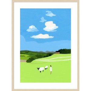 31" x 41" Prairie and Sheep by Hiroyuki Izutsu Wood Framed Wall Art Print - Amanti Art: Giclee, Acrylic, Hardwood - 1 of 4