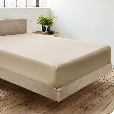 Queen French Beige Organic Cotton Percale Fitted Sheet