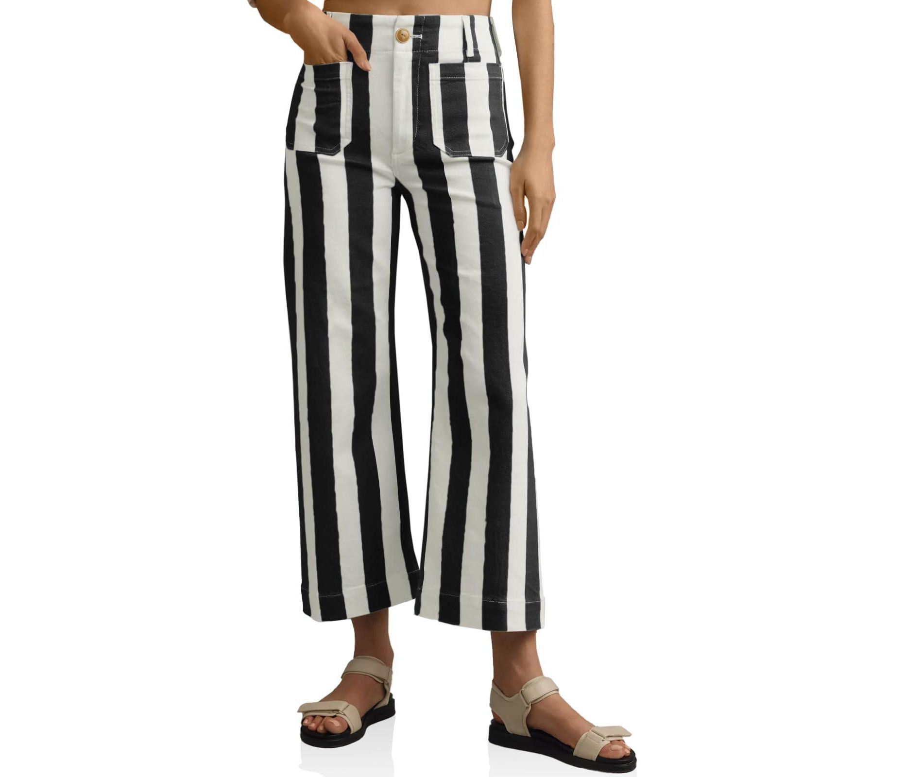 Imily Bela Striped Jeans for Women High Waisted Stretch Cropped Casual Pants
