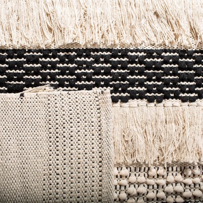 Ivory and Black Striped Wool Cotton Area Rug, 5' x 8'