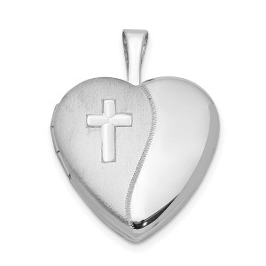 Black Bow Jewelry Sterling Silver 16mm Polished and Satin Heart w/ Cross Locket - 1 of 4