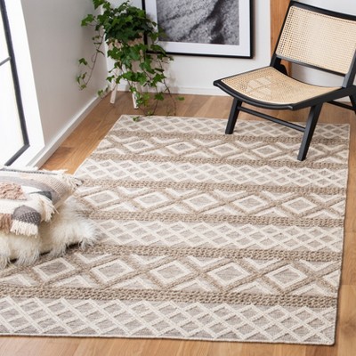 Ivory and Grey Hand-Knotted Geometric Wool Area Rug