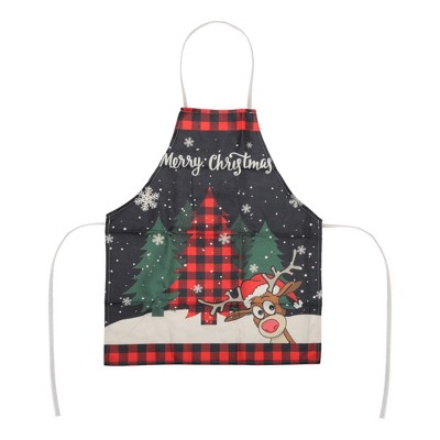 Unique Bargains Christmas Aprons Linen Black Red Green White Brown 21.65"x26.77" 1 Pcs