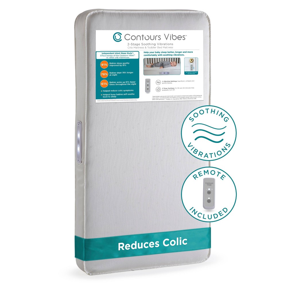 Contours Vibes 2-Stage Soothing Vibrations Crib Mattress and Toddler Mattress - White
