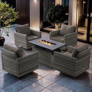 Buenhomino 5pcs Wicker Patio seating Furniture Fire Pit Set with Swivel Chairs for Garden Porch Backyard - 1 of 4