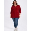 GRACE & GRANDEUR Women's Plus Size Split Neck 3/4 Sleeve Button Decor Pintuck Dressy Casual Blouses - image 2 of 3