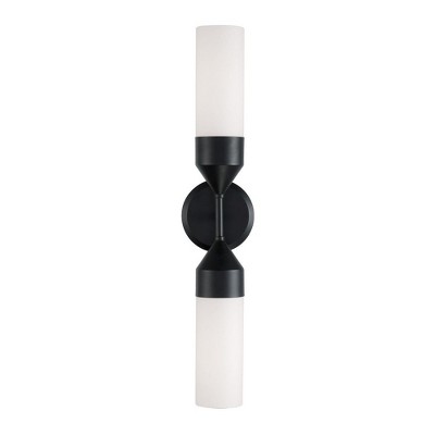 Matte Black and Soft White Glass 25" Modern Wall Sconce