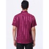 Lars Amadeus Men's Point Collar Button Short Sleeve Striped Satin Dress Shirts - 3 of 4