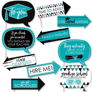 Big Dot of Happiness Funny Teal Graduation Party Photo Booth Props Kit - 10 Piece - 1 of 4