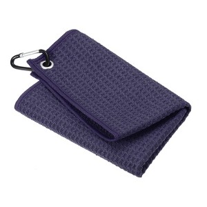 Unique Bargains Super Absorbent Waffle Pattern Tri-Fold Microfiber Golf Towels with D Clips - 1 of 4