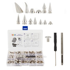 Bright Creations 150 Piece Set Silver Studs and Spikes for Crafts and Clothing with Tools Grid Storage Box (13 Assorted Shapes) - 1 of 4