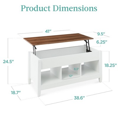 Modern Lift-Top Coffee Table with Hidden Storage in White and Brown