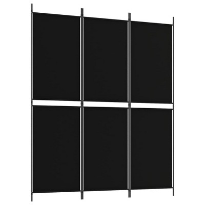 Black Polyester Fabric 3-Panel Folding Room Divider with Iron Frame