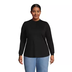 Lands' End Women's Plus Size Jersey Long Sleeve Gathered Mock - XXX Large Plus - Black