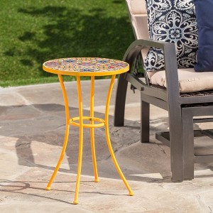 Iron Patio End Side Table with  Ceramic Tile Table Top for Garden Balcony Yard - 1 of 4