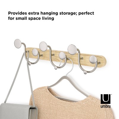Natural Wood and Nickel 9-Hook Wall Mounted Coat Rack