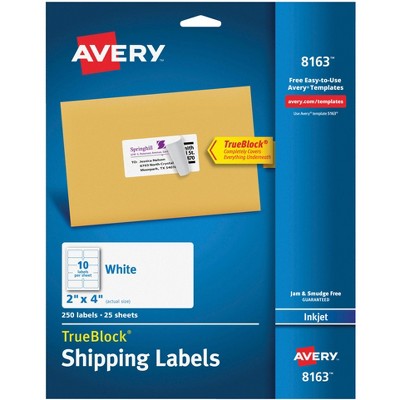 Avery Permanent-Adhesive Shipping Labels with TrueBlock Technology, Laser and Inkjet Printers, 2 x 4 Inches, White, Box of 250