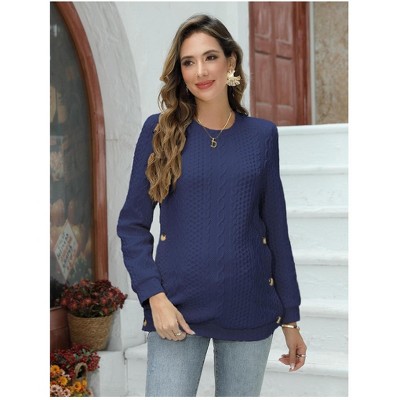 Maternity Tops Sweatshirt Button-Slit Faux Sweater
