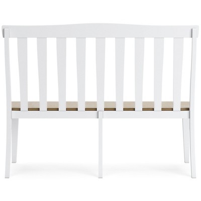White and Natural Wood Slat-Back Dining Bench
