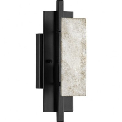 Progress Lighting Lowery 1-Light Wall Sconce, Matte Black, Distressed Silver Leaf Panels, Steel