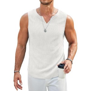 COOFANDY Men's Casual Tank Tops Knit V Neck Sleeveless T Shirts 2 Pack Summer Beach Lightweight Muscle Tee - 1 of 4