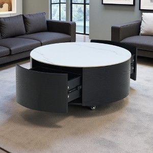 Round Movable Coffee Table with Drawers - 1 of 4