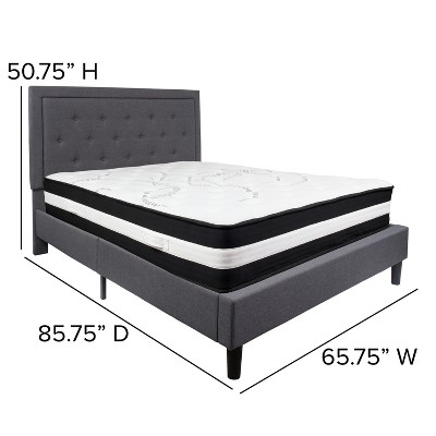 Queen Dark Gray Upholstered Platform Bed with Tufted Headboard