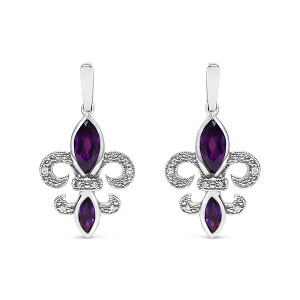 Haus of Brilliance Silver Marquise Amethyst and Diamond Accent Fleur De Lis Dangle Stud Earrings - 1 of 4