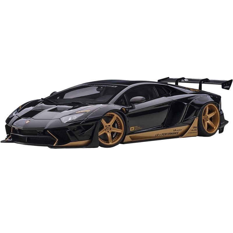 Lamborghini Aventador Liberty Walk LB-Works Gloss Black with Gold Accents Limited Edition 1/18 Model Car by Autoart, 1 of 7