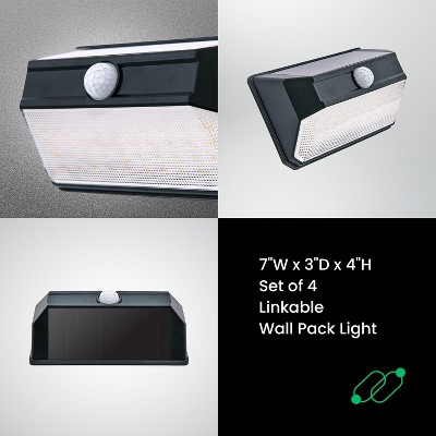 Black Solar LED Security Wall Pack Light with Motion Detection, 4-Pack