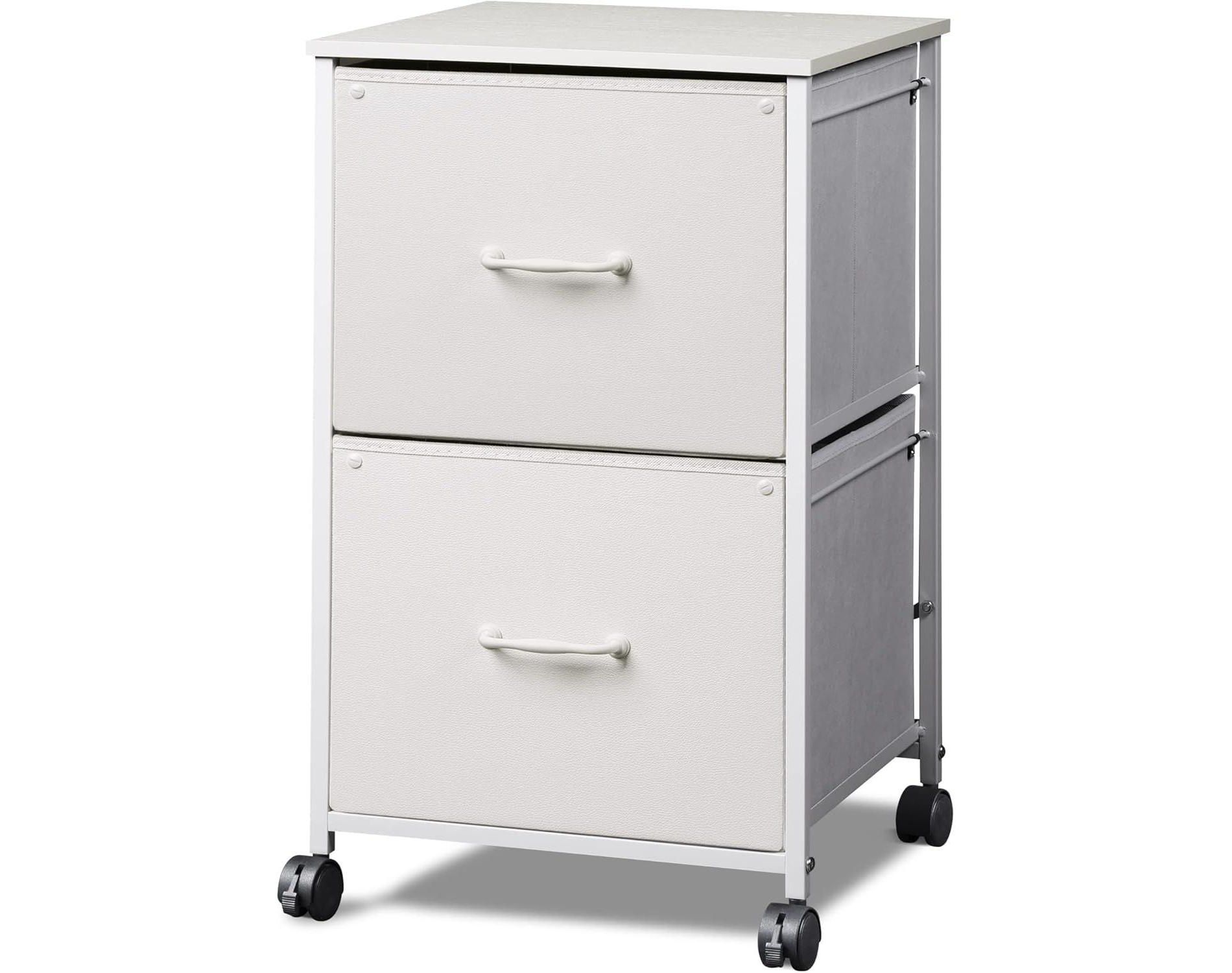 GALAXHERO  2 Drawer Mobile File Cabinet, Rolling Printer Stand with Open Storage Shelf for Home Office, White