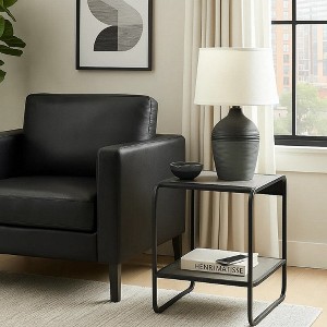 Royal Hampton 21 Inch Modern End Table with Open Shelves, Wood, Gray, Black - 1 of 4