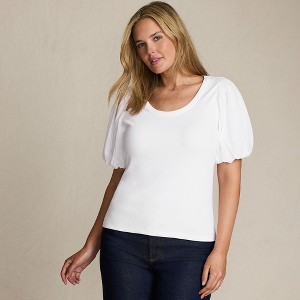 Lands' End Women's Drapey Rib Puff Sleeve Scoop Neck Top - 1 of 4
